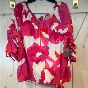 Vince Camuto Pink and Red Floral Blouse